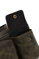 Men's Khaki Leather Waist Bag | Derimod