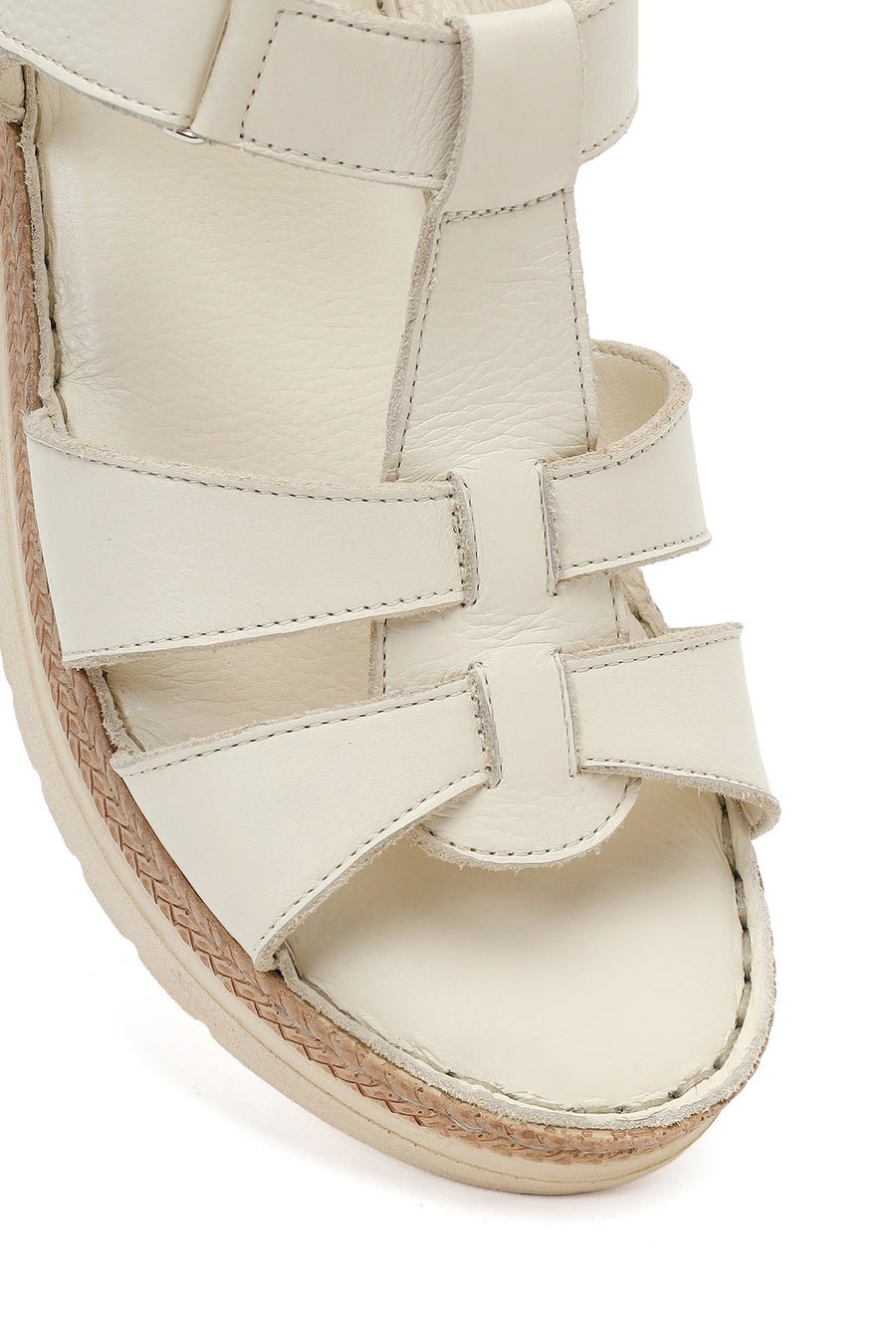 Women's Cream Thick-Soled Leather Comfort Sandals