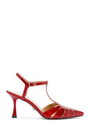 Women's Red Ankle Strap Open Back Thin Heeled Patent Leather Shoes | Derimod