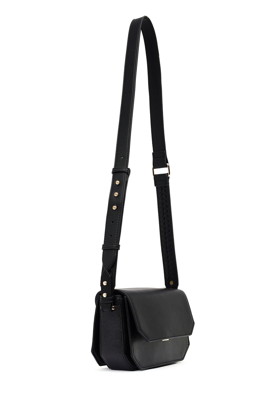 Women's Black Long Strap Patterned Crossbody Bag