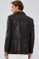 Kane Men's Brown Vintage Blazer Safari Leather Jacket | Derimod