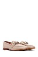 Women's Beige Leather Buckle Classic Loafer | Derimod