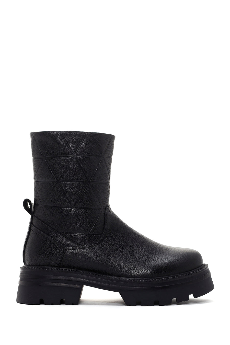 Women's Black Zippered Thick-Sole Leather Boots 23WFD200618 | Derimod