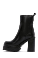 Women's Black Leather Zippered Platform Heeled Boots | Derimod