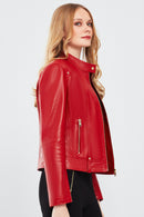 Sonia Women's Red Short Leather Jacket | Derimod