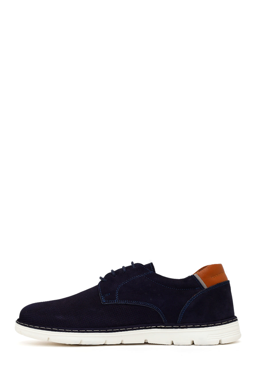 Male Navy Blue Lace-Up Nubuck Leather Casual Shoes