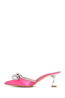 Women's Pink Leather Stone Heeled Slippers | Derimod