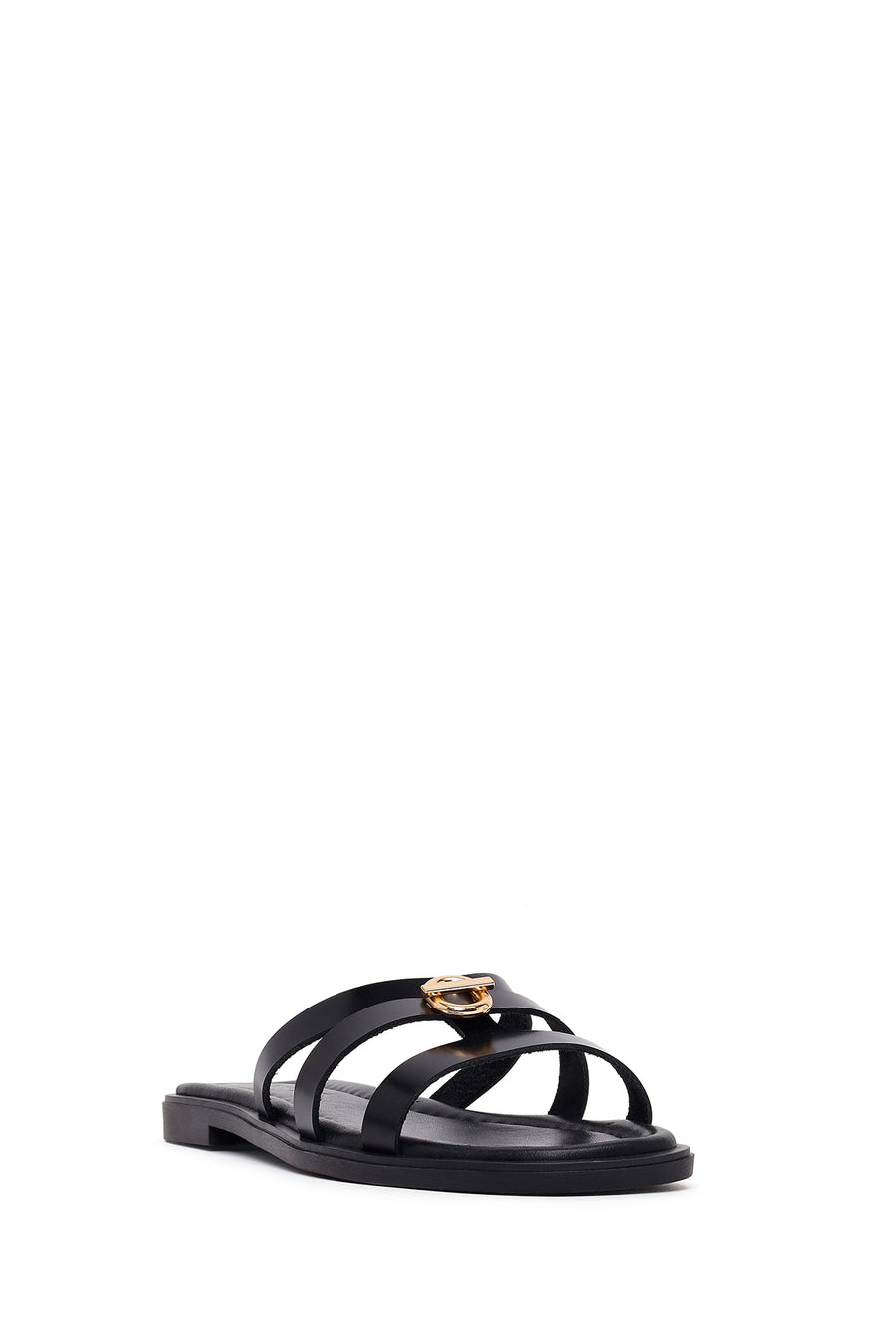 Woman Black Buckled Leather Slippers