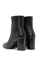 Women's Black Zippered Thick Heeled Leather Boots | Derimod