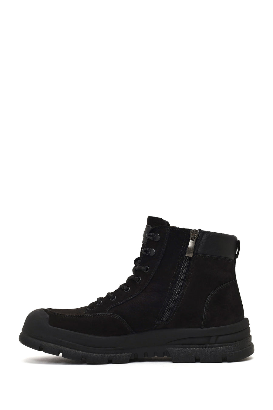 Men's Black Lace-Up Zipper Nubuck Leather Casual Boot