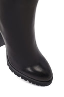 Woman Black Zip Closure High-Heeled Leather Boots | Derimod