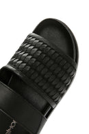 Women's Black Knit Leather Slippers | Derimod