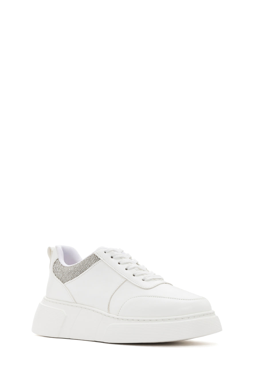 Kadın Beyaz Kalın Tabanlı Taşlı Sneaker