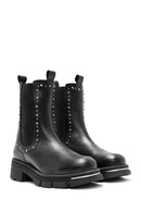 Women's Black Stone Detailed Leather Chelsea Boots | Derimod