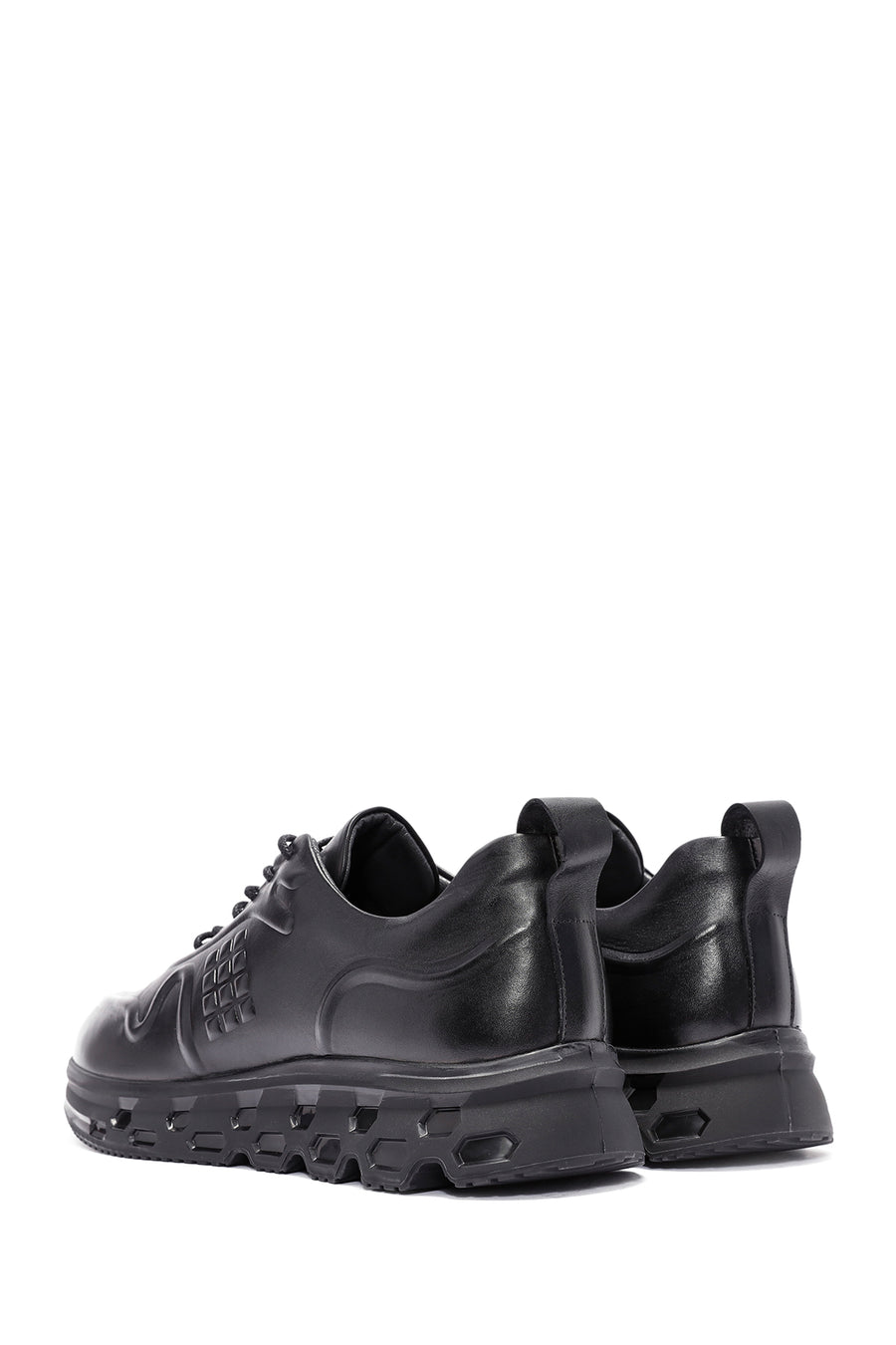 Erkek Siyah Bağcıklı Deri Sneaker