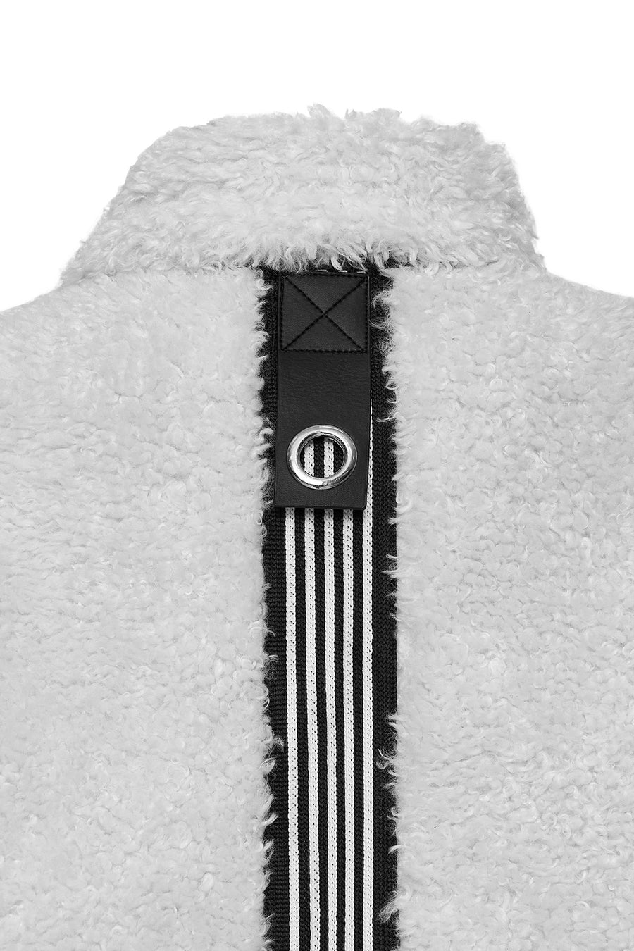 Meribel Women's White Black Stripe Detail Teddy Coat