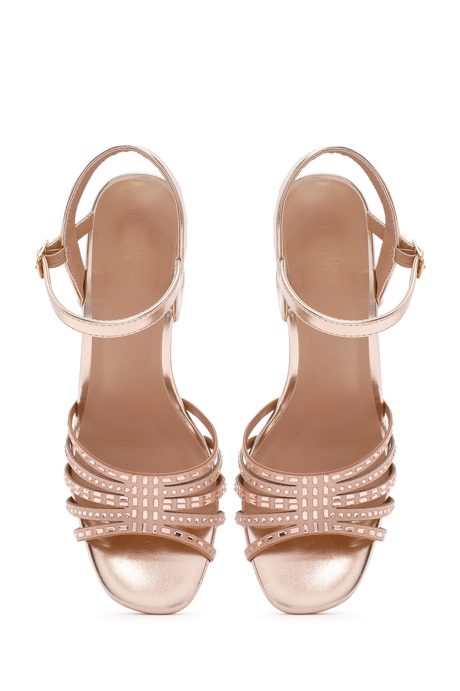 Women's Pink Metallic Ankle Strap Chunky Heel Sandals