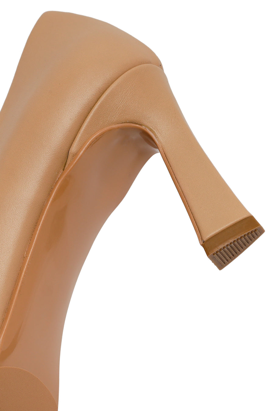 Woman Beige Thick-Heeled Leather Stiletto