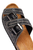 Women's Black Double Buckled Stoned Slippers | Derimod