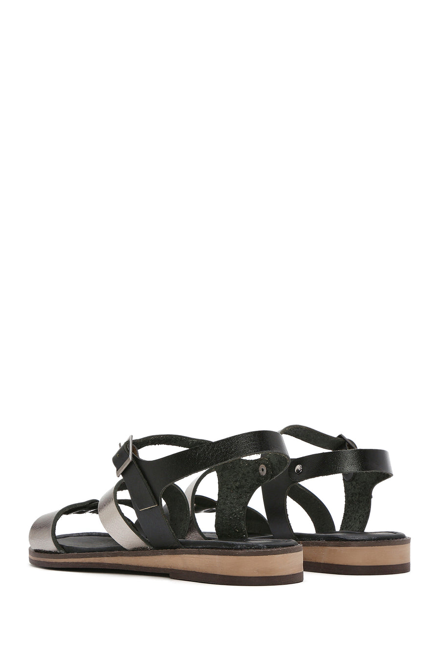 Women's Black Buckled Metallic Leather Bodrum Sandals