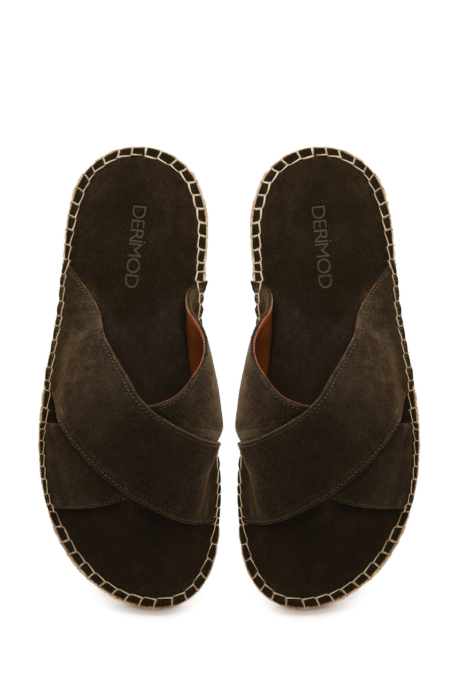 Men's Khaki Suede Leather Slippers