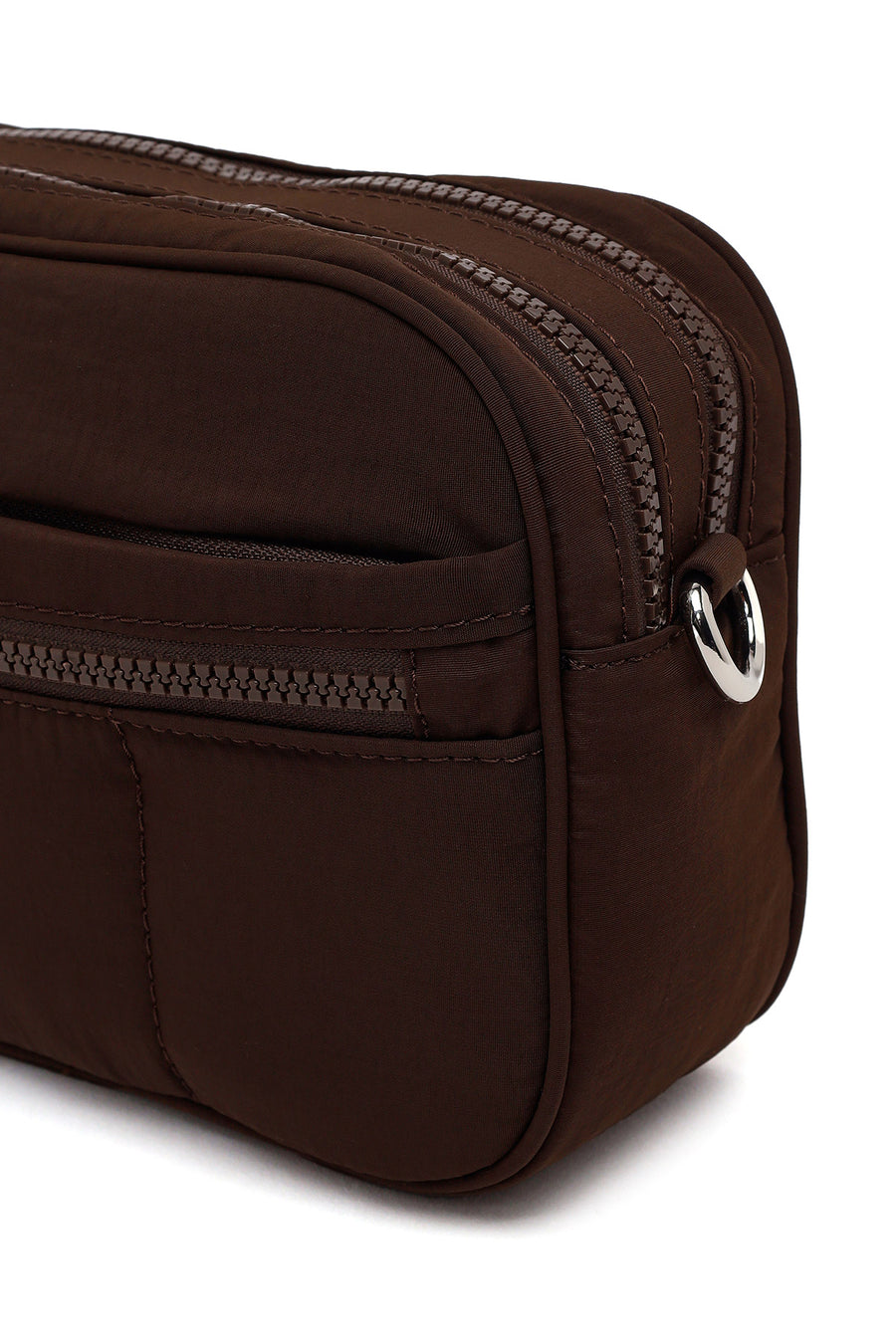 Woman Brown Long-Strap Fabric Crossbody Bag