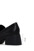 Women's Black Thick Heeled Leather Masculine Loafer | Derimod