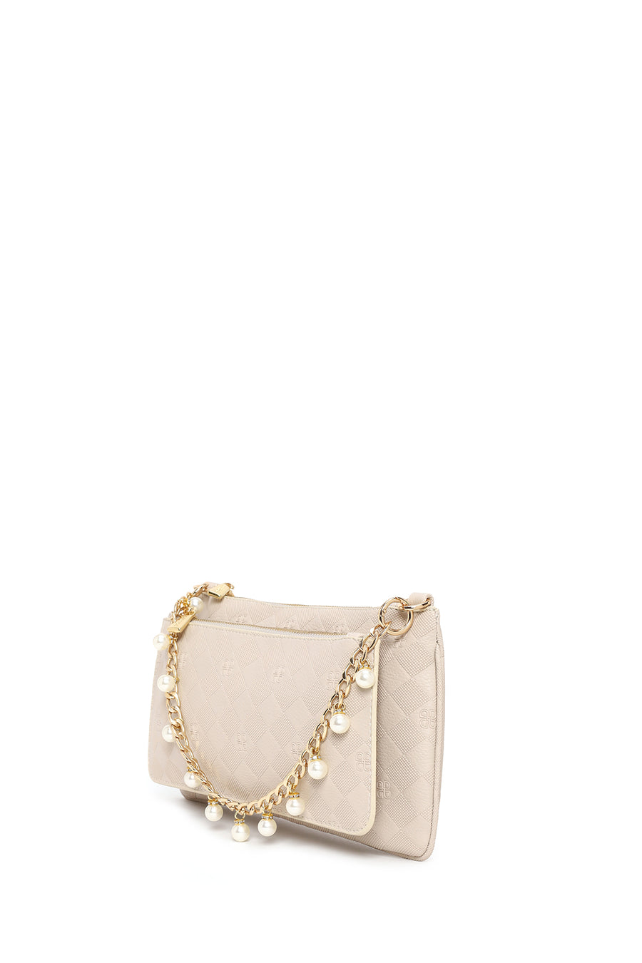 Woman Cream Long Strap Printed Clutch Bag