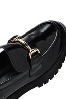 Women's Black Patent Leather Buckle Loafer | Derimod