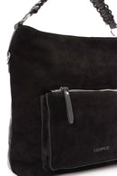 Women's Black Short and Long Strap Suede Shoulder Bag | Derimod