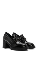 Women's Black High Thick Heel Patent Leather Masculine Loafer | Derimod