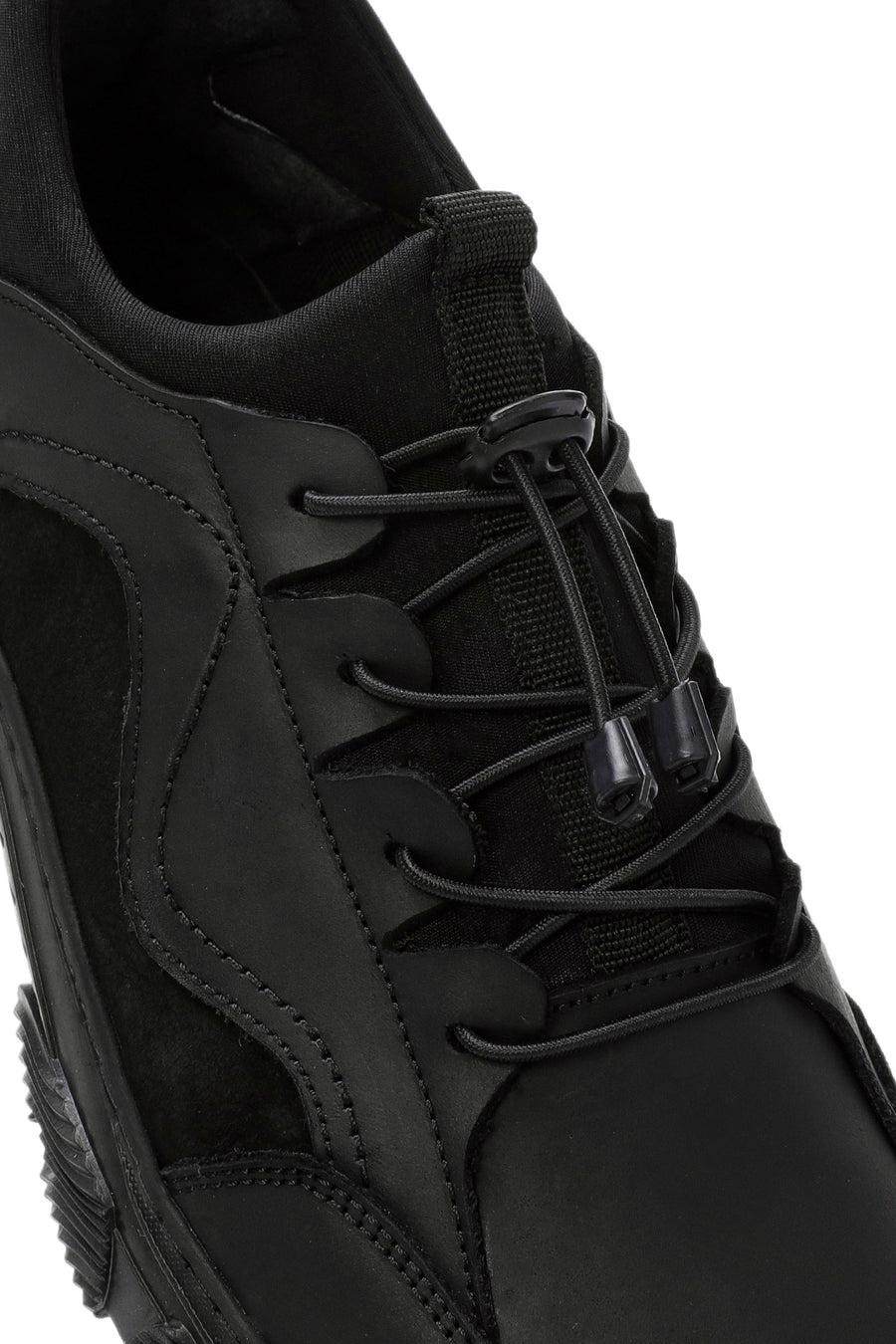 Erkek Siyah Bağcıklı Deri Sneaker