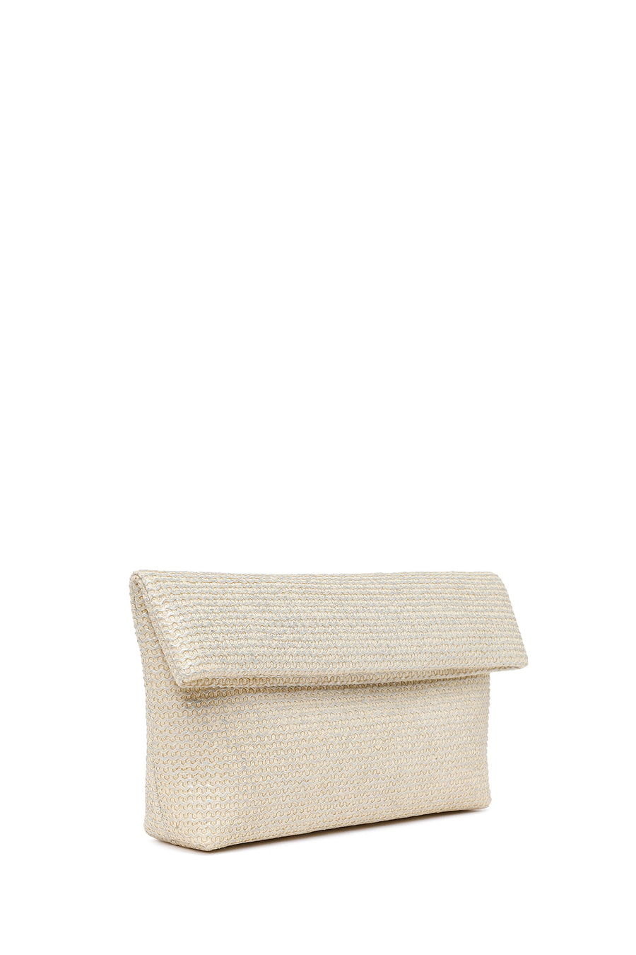 Woman Beige Braided Clutch Bag