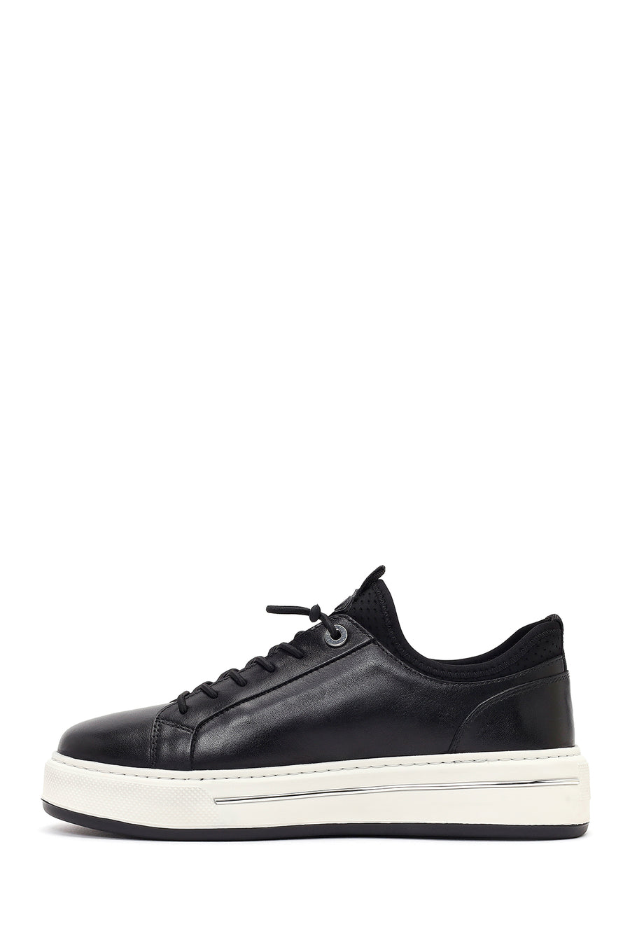 Men's Black Lace-up Thick-Sole Leather Sneaker