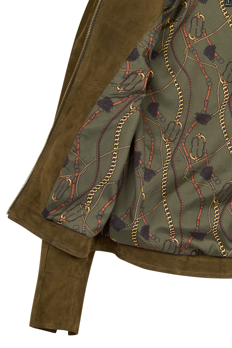 Lara Woman Green Short Suede Leather Jacket