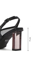 Kadın Siyah Bilekten Tokalı Kalın Topuklu Kumaş Sandalet | Derimod