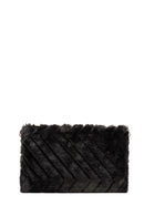 Women's Black Chain Strap Plush Clutch Bag | Derimod