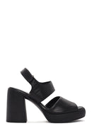 Women's Black Ankle Strap Thick Heeled Leather Sandals | Derimod