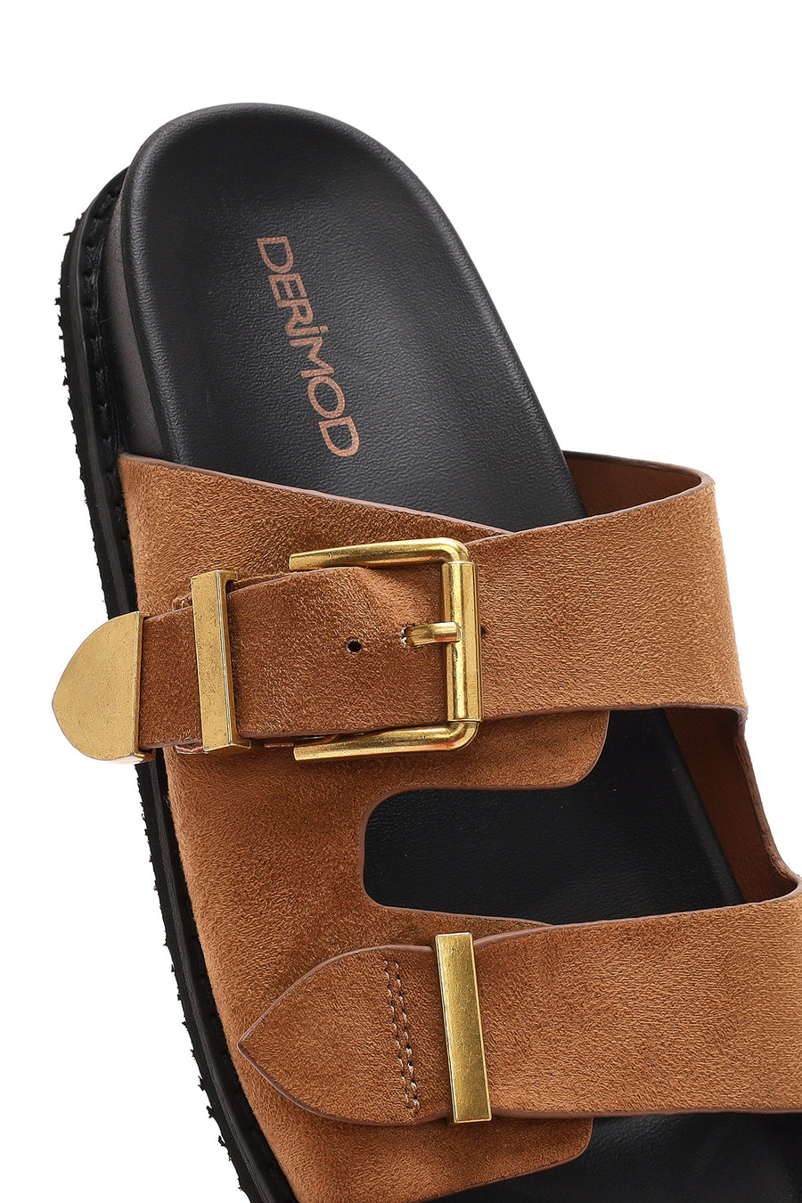 Women's Brown Buckled Suede Slippers