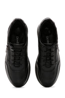 Women's Black Thick Sole Leather Casual Sneaker | Derimod