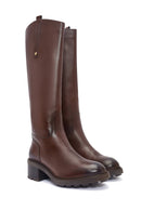 Women's Brown Zippered Low Heel Leather Boots | Derimod