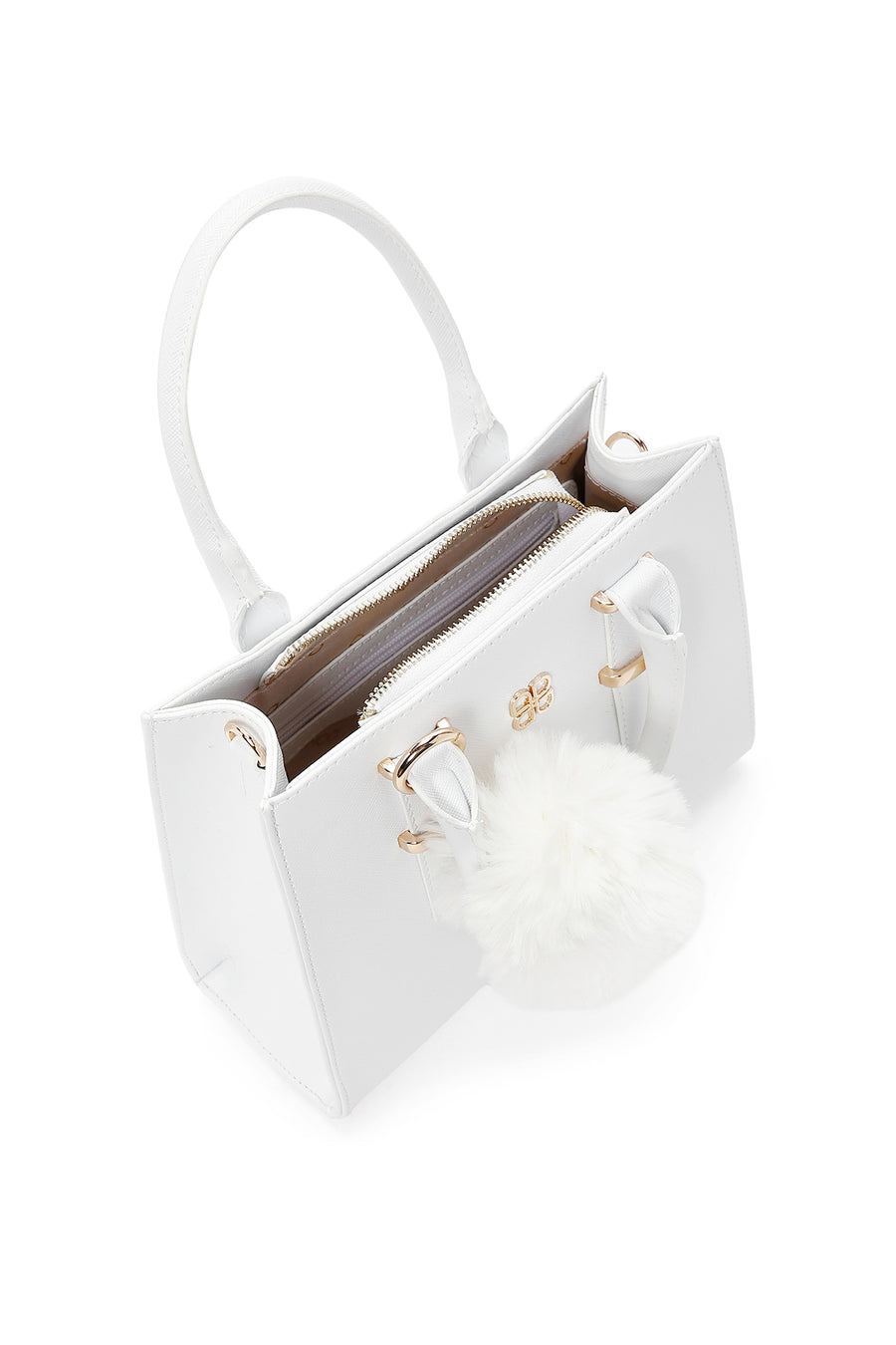 Women's White Long Strap Handbag with Accessory Detail