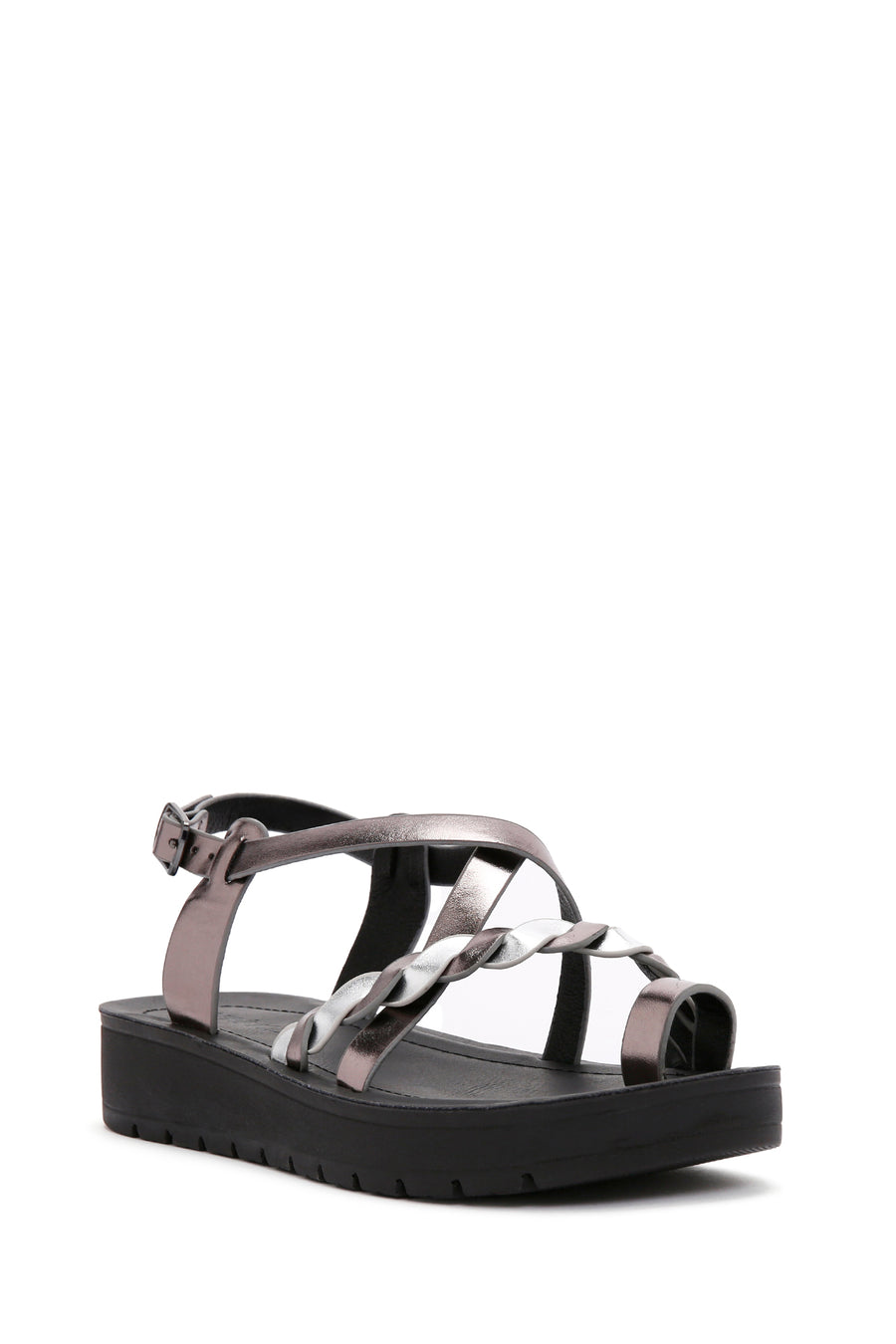 Women's Anthracite Ankle Strap Metallic Sandals