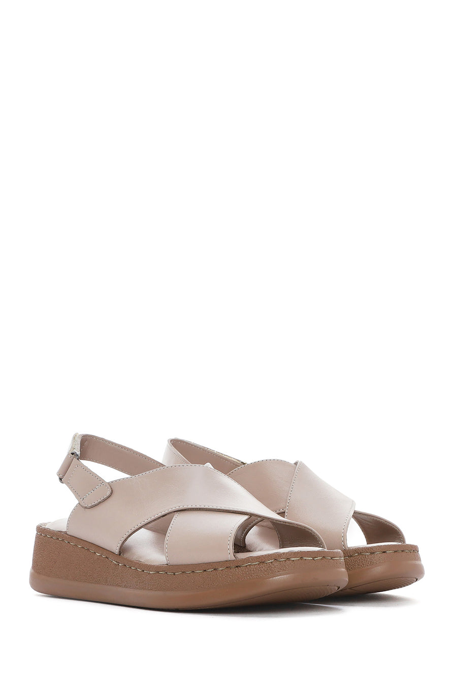 Women's Mink Strapped Thick Soled Leather Comfort Sandals