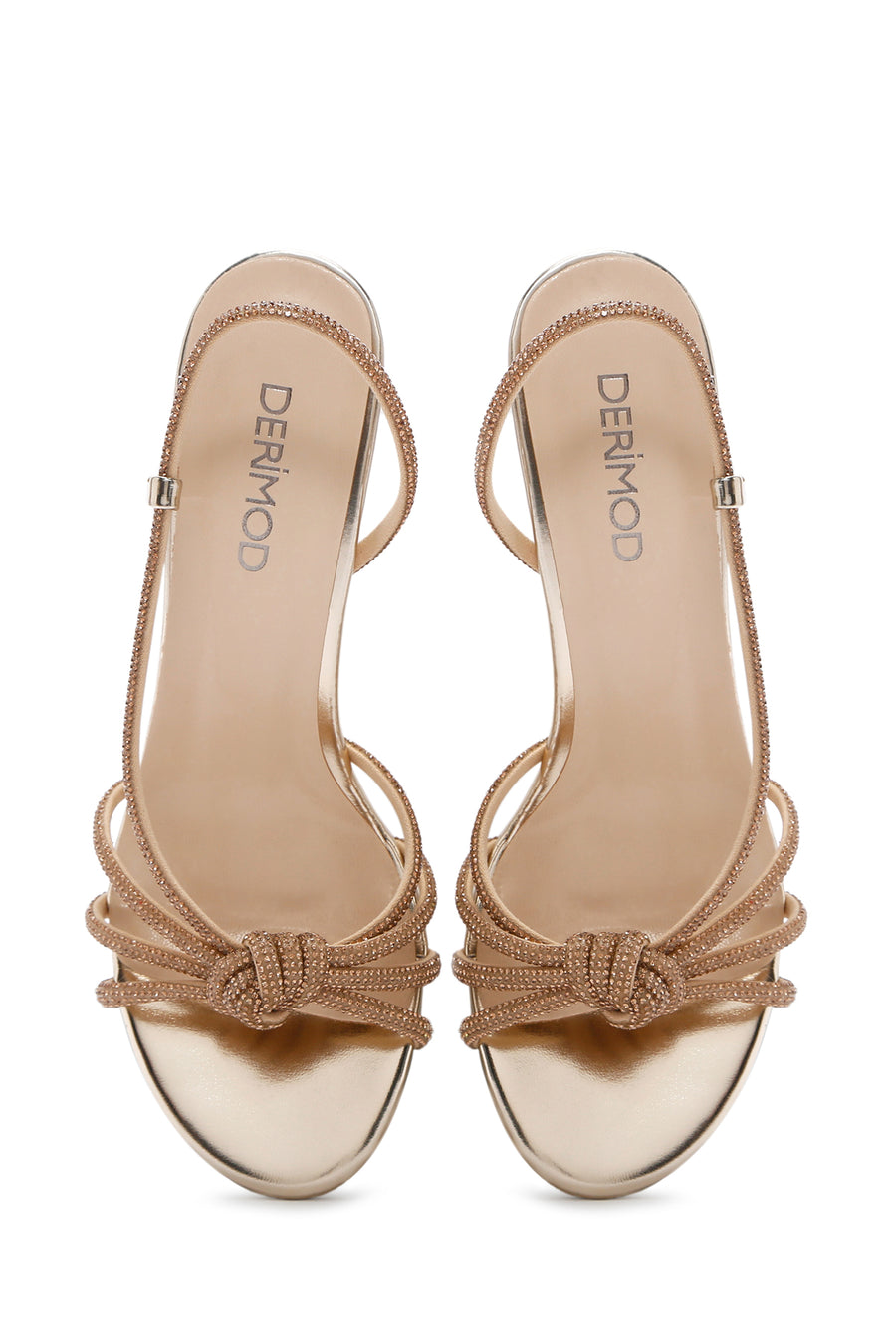 Women's Gold Stone Thin Heel Sandals