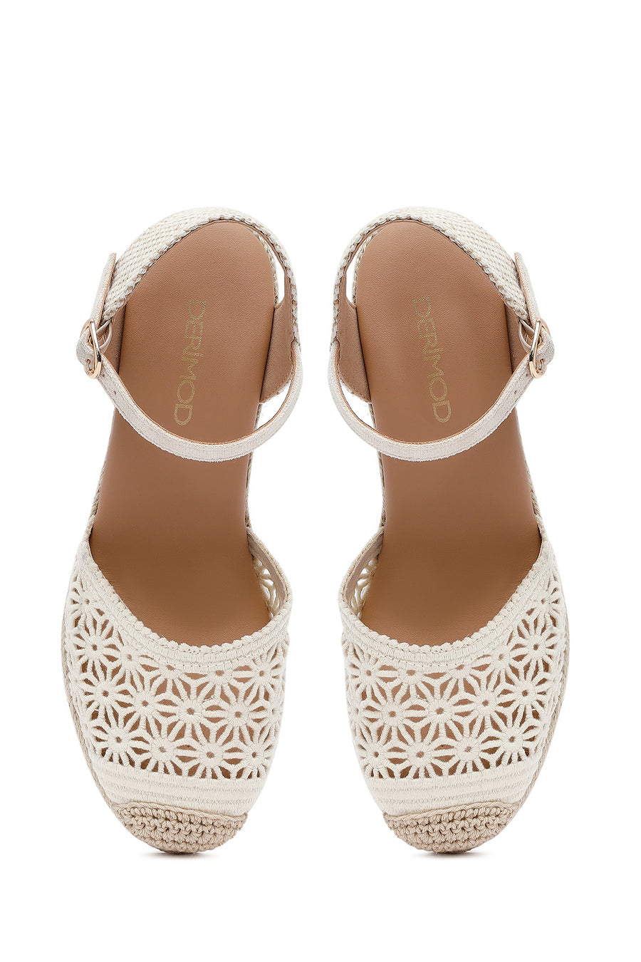 Women's Beige Ankle Buckle Wedge Heel Espadrilles
