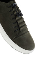 Men's Khaki Lace-Up Nubuck Leather Sneaker | Derimod