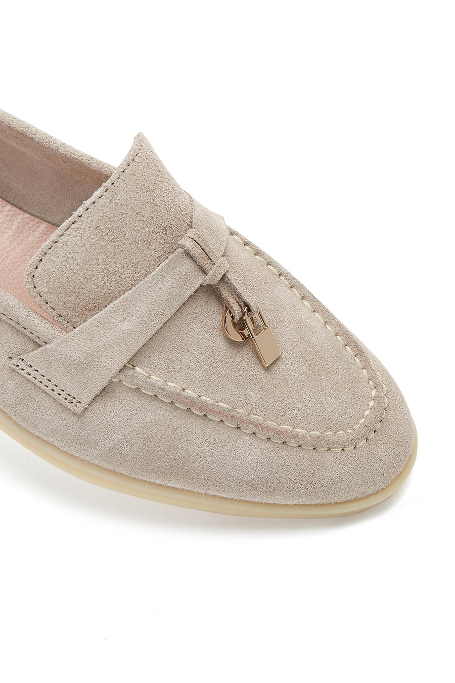 Kadın Bej Süet Deri Maskülen Loafer