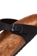 Women's Black Leather Flip Flops | Derimod