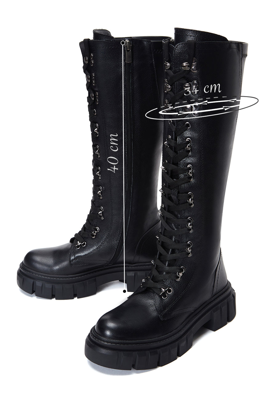 Women's Black Leather Zippered Thick Soled Boots